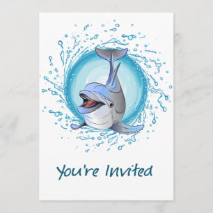Laughing Dolphin in Splash Circle You're Invited Invitation