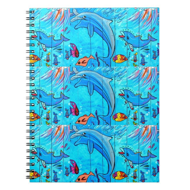laughing dolphins blue notebook (Front)