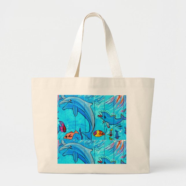 laughing dolphins jumbo tote bag (Front)