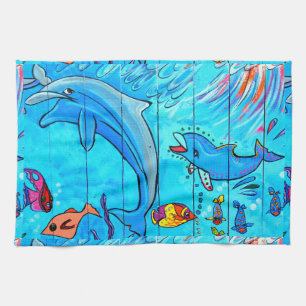 laughing dolphins kitchen towel