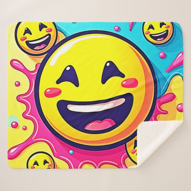 Laughing Emoji Splash Party Sherpa Blanket (Front (Horizontal))