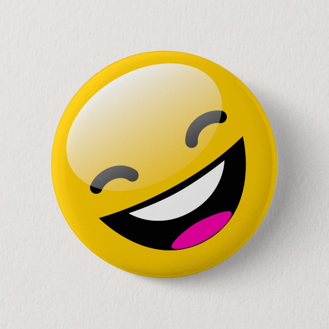 LAUGHING FACE 6 CM ROUND BADGE (Front)