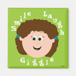 Laughing Faces Brown Curly Hair Girl Magnet