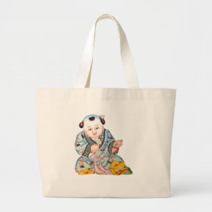 Laughing Good Luck Buddha Asian Buddhist art Large Tote Bag