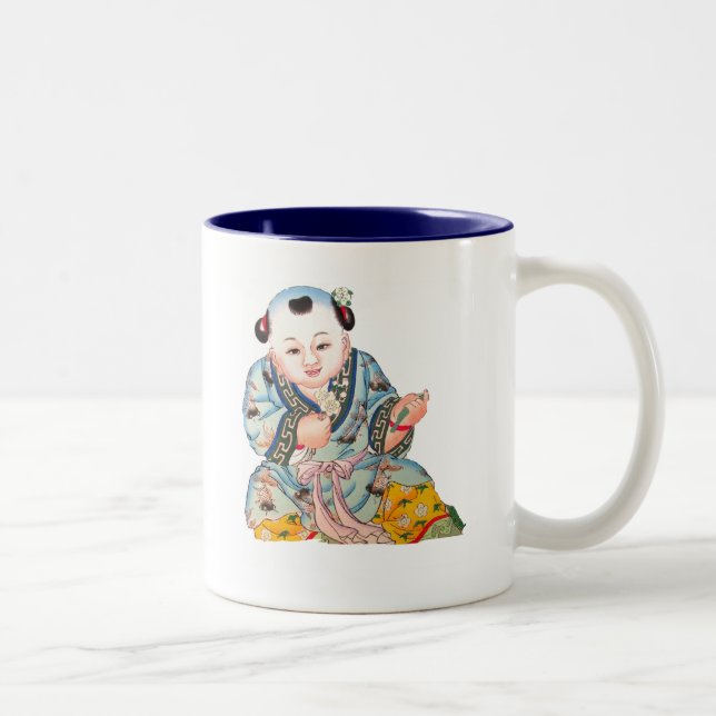 Laughing Good Luck Buddha Asian Buddhist art Two-Tone Coffee Mug (Right)