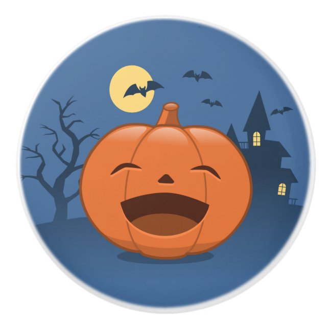 Laughing Halloween Pumpkin Ceramic Knob (Front)