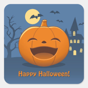 Laughing Halloween Pumpkin Custom Text Square Sticker
