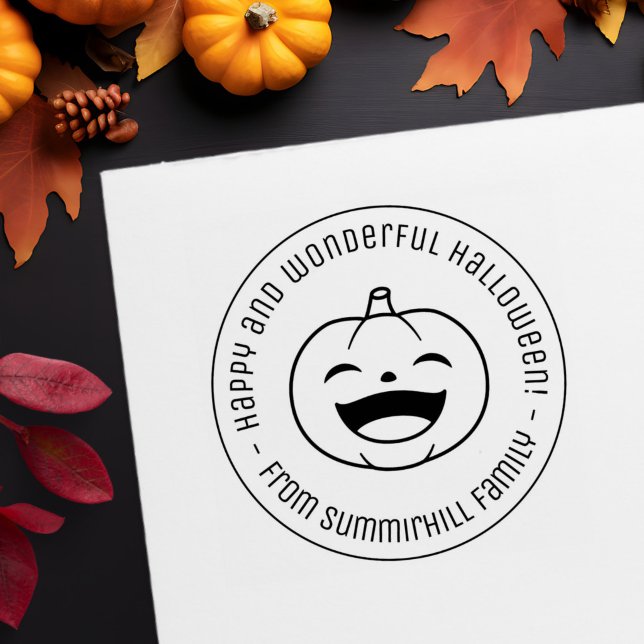 Laughing Halloween Pumpkin Round Message Self-inking Stamp (Creator Uploaded)