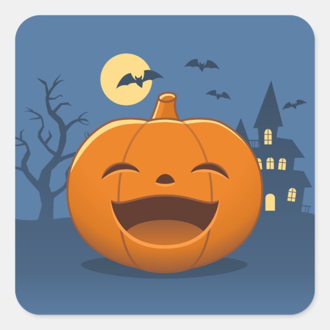 Laughing Halloween Pumpkin Square Sticker (Front)