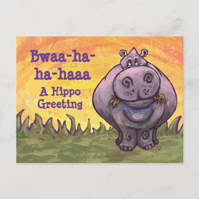 Laughing Hippo Art Postcard (Front)