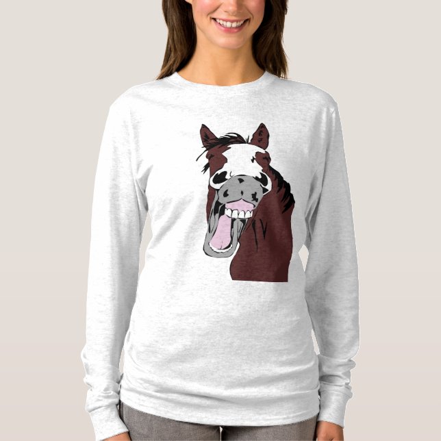 Laughing Horse Head  Humour for Horse Lovers T-Shirt (Front)