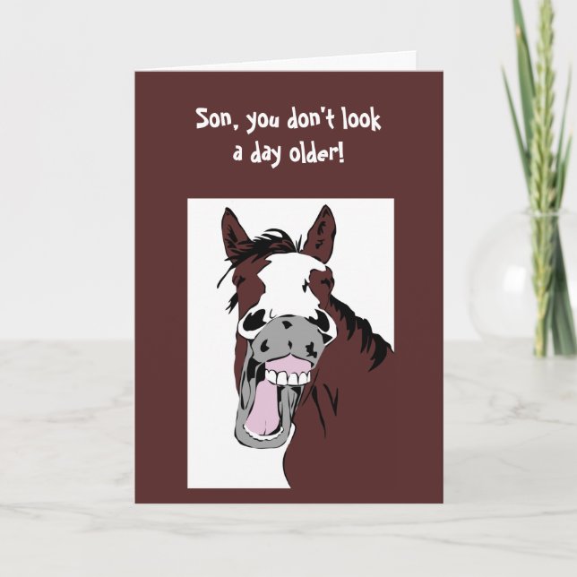 Laughing Horse "Over the Hill" Son Birthday Humour Card (Front)