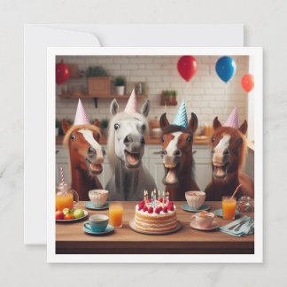 Laughing horses celebrating birthday, horse invitation