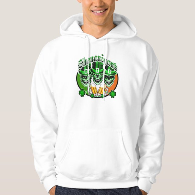 Laughing Irish Leprechaun Skulls: Shenanigans Hoodie (Front)