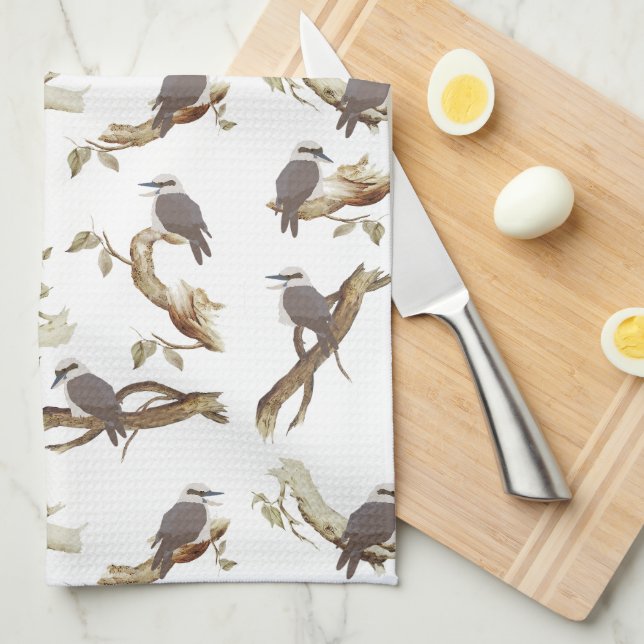 Laughing Kookaburra Australian Bird Eucalyptus  Tea Towel (Quarter Fold)