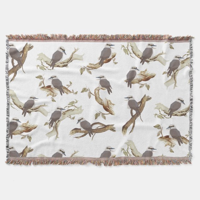 Laughing Kookaburra Australian Bird Eucalyptus  Throw Blanket (Front)