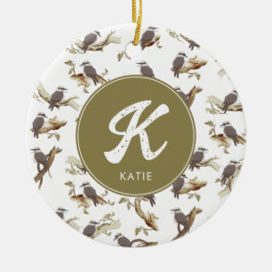 Laughing Kookaburra Australian Eucalyptus Monogram Ceramic Tree Decoration
