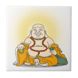 Laughing Maitreya Buddha ceramic tile