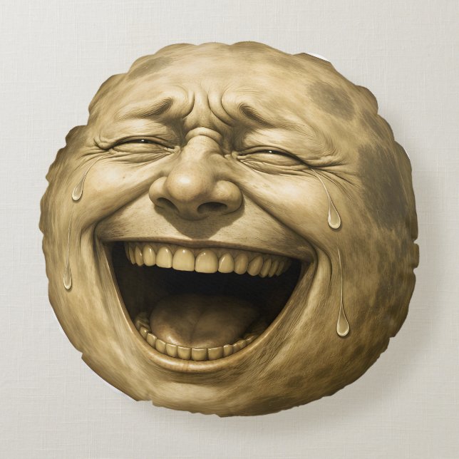 Laughing man in the moon, surreal fantasy throw pi round cushion (Front)