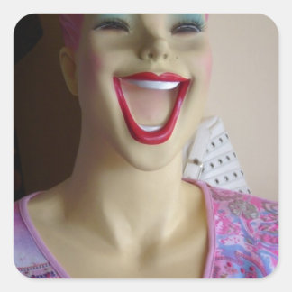 laughing mannequin square sticker