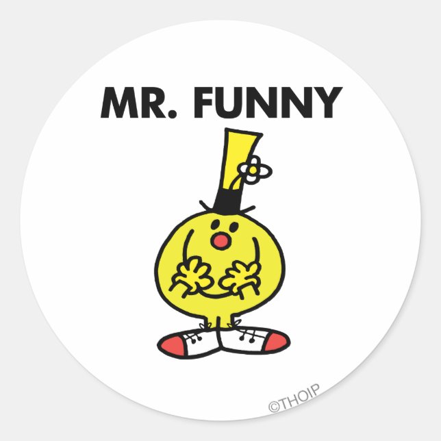 Laughing Mr. Funny With Flower Classic Round Sticker (Front)