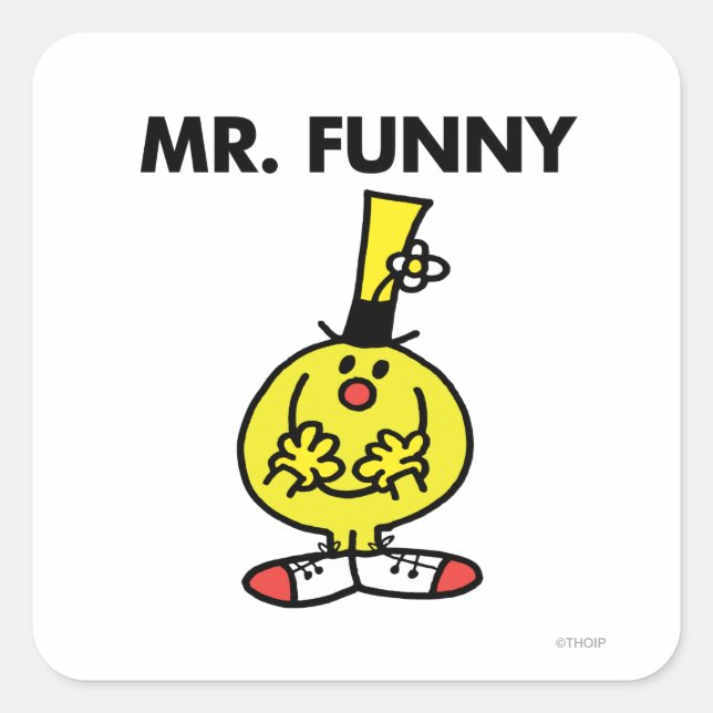 Laughing Mr. Funny With Flower Square Sticker (Front)