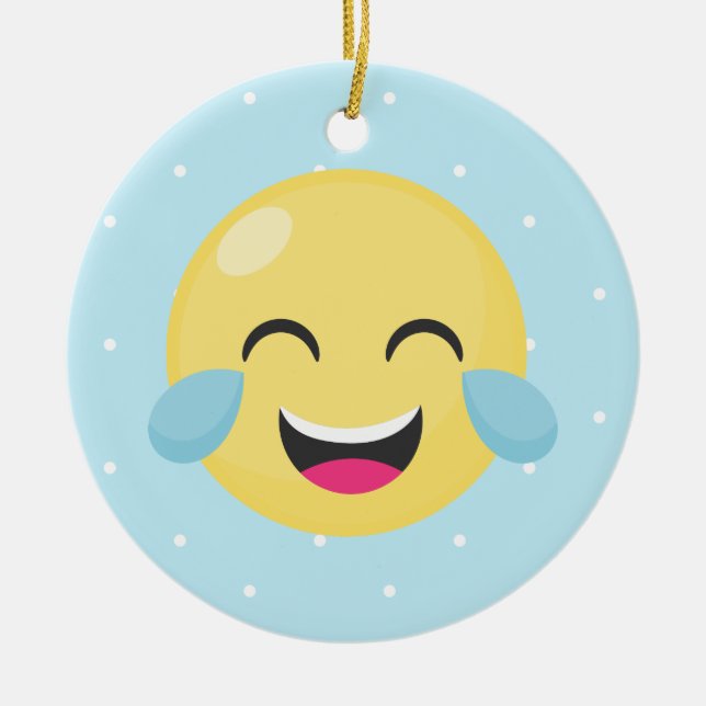Laughing Out Loud Emoji Dots Ceramic Tree Decoration (Front)