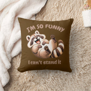Laughing Racoon Funny Animal Cartoon Cushion