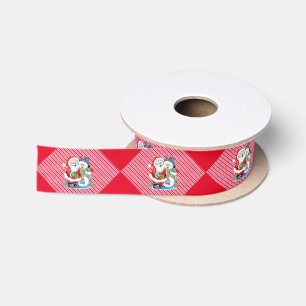 Laughing Santa Claus and Snowman Christmas Stripes Satin Ribbon