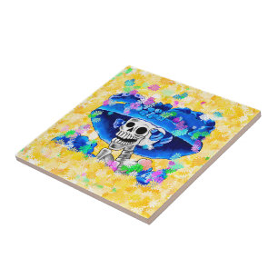 Laughing Skeleton Woman Dia De Los Muertos Tile