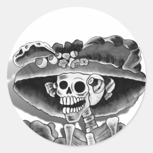 Laughing Skeleton Woman in  Bonnet Classic Round Sticker