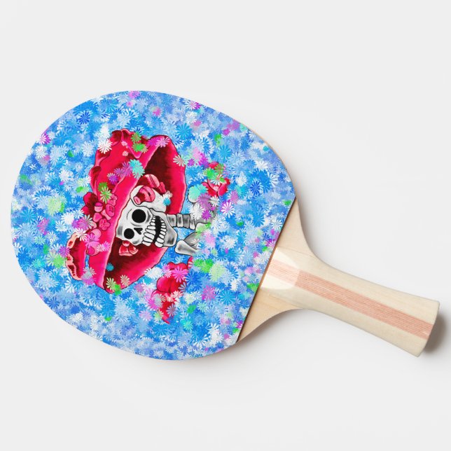 Laughing Skeleton Woman in Red Bonnet Ping Pong Paddle (Side)