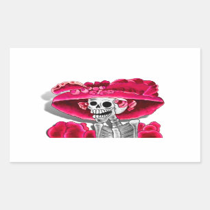 Laughing Skeleton Woman in Red Bonnet Rectangular Sticker