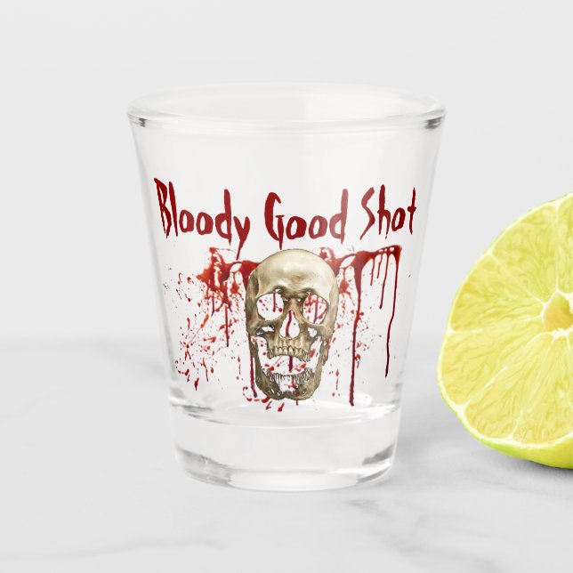 Laughing Skull Bloody Good Halloween Party Shot Glass (Front)