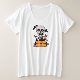 Laughing Skull Red Eyes Tree Branches Orange Sign Plus Size T-Shirt