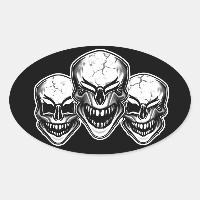 Laughing Skulls Oval Sticker (Front)