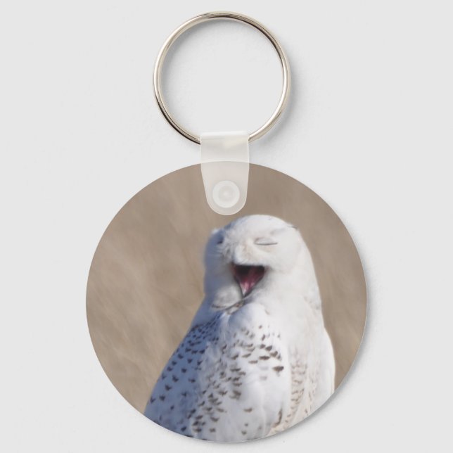 Laughing Snowy Owl Key Ring (Front)