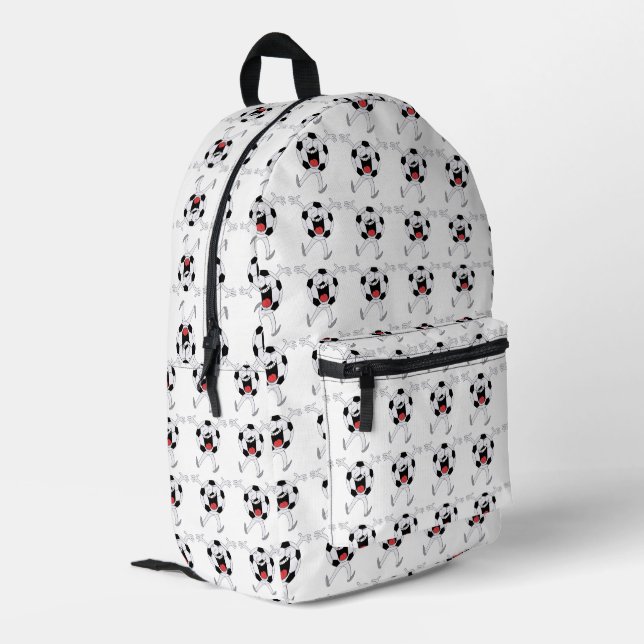 Laughing Soccer Ball Mascot Printed Backpack (Back Corner Left)