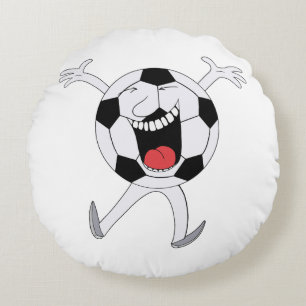 Laughing Soccer Ball Mascot Round Cushion