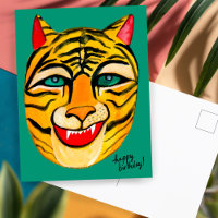 Laughing Tiger Watercolor Happy Birthday Colourful