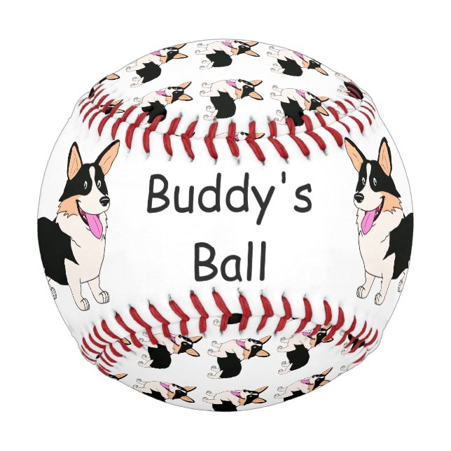 Laughing Tricolor Welsh Corgi Cartoon Baseball (Front)