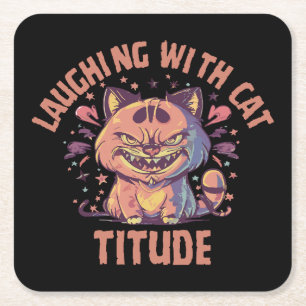 Laughing with Cat-titude Square Paper Coaster