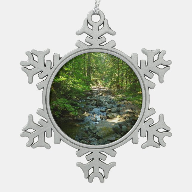 Laughingwater Creek at Mount Rainier National Park Snowflake Pewter Christmas Ornament (Front)
