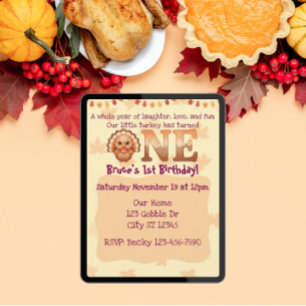 Laughter, Love, Fun, Little Turkey ONE birthday Invitation