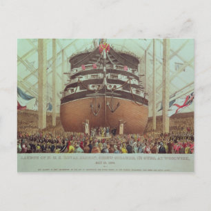 Launch of H.M.S. Royal Albert, Screw Steamer Postcard