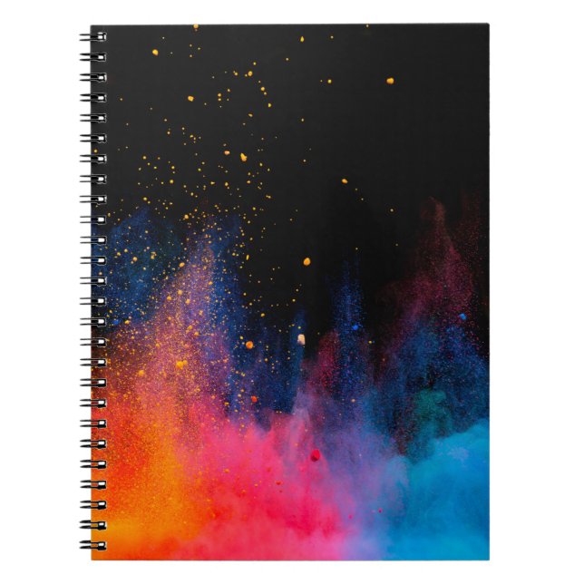 Launched colourful powder, isolated on black backg notebook (Front)
