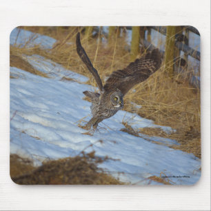 Launching Great Grey Owl and Snow Wildlife Raptor Mouse Pad