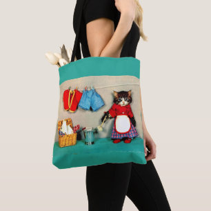 laundry day for tabby kitten tote bag
