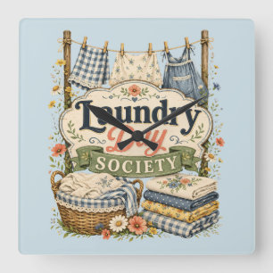 Laundry Day Society Cottagecore Florals Square Wall Clock