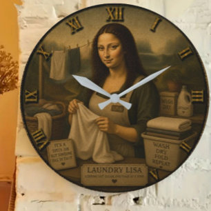 Laundry Funny Mona Lisa Housekeeping Gift Large Clock